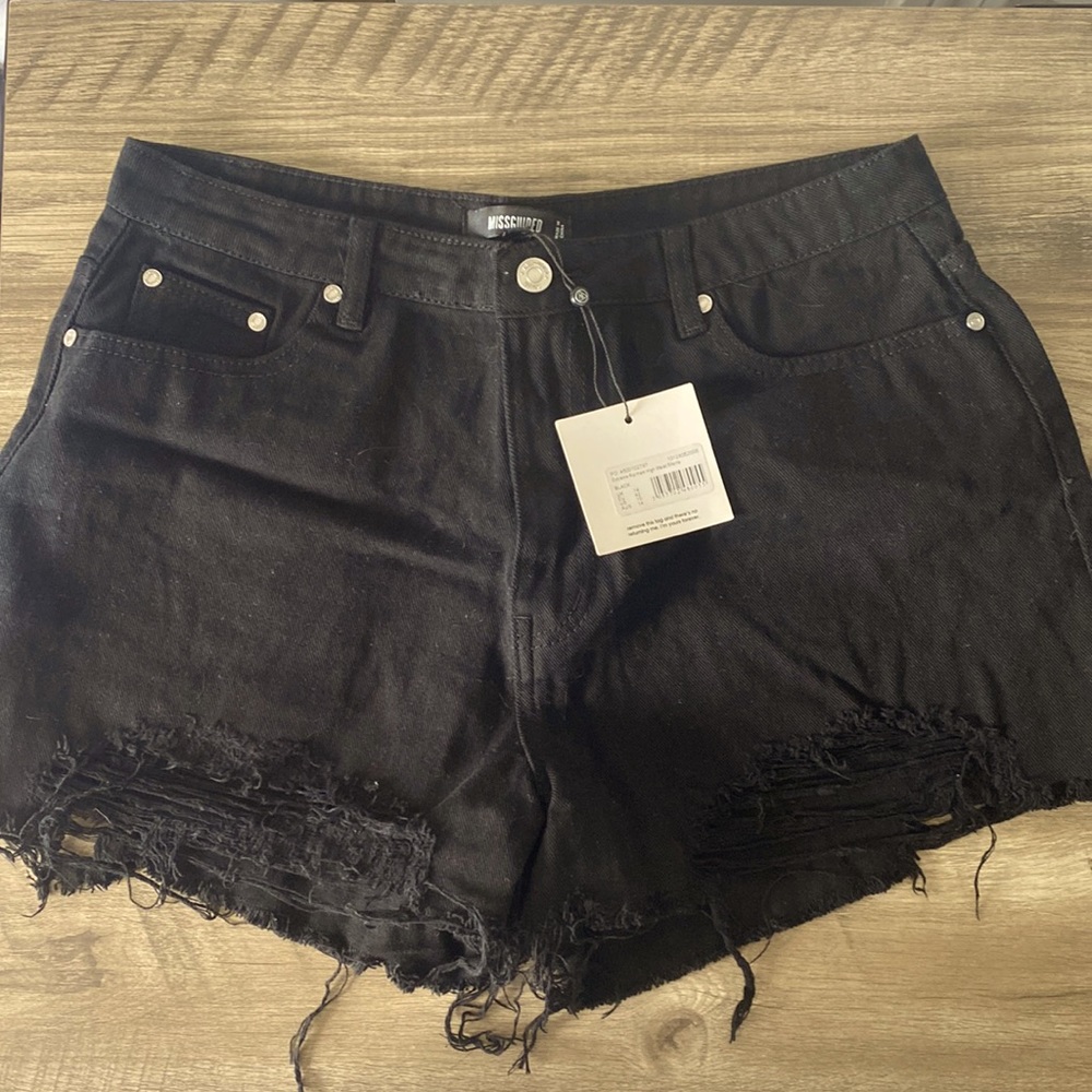 Missguided size 10 black denim shorts